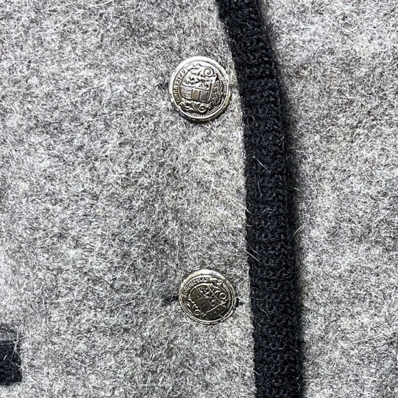 Geiger Vintage 80s Cropped Blazer Jacket Womens Medium Gray Wool Pockets Austria - Picture 8 of 13